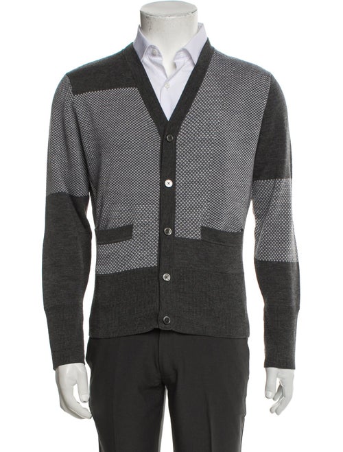 Black Fleece Wool Colorblock Pattern Cardigan