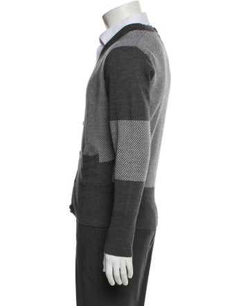 Black Fleece Wool Colorblock Pattern Cardigan