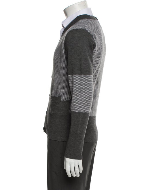 Black Fleece Wool Colorblock Pattern Cardigan
