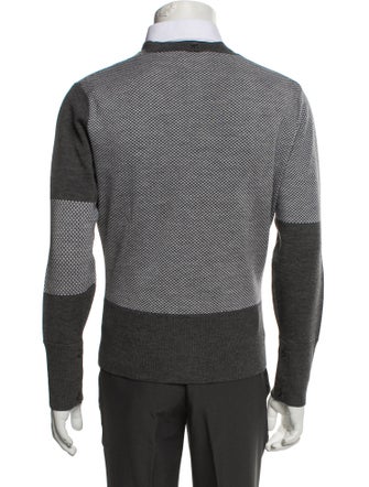 Black Fleece Wool Colorblock Pattern Cardigan