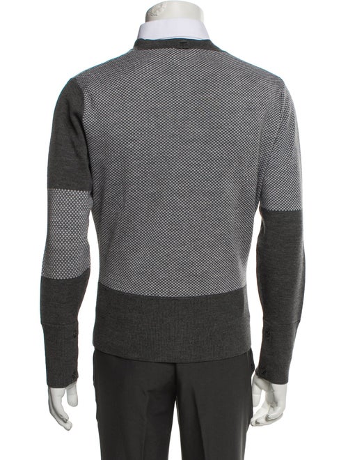 Black Fleece Wool Colorblock Pattern Cardigan