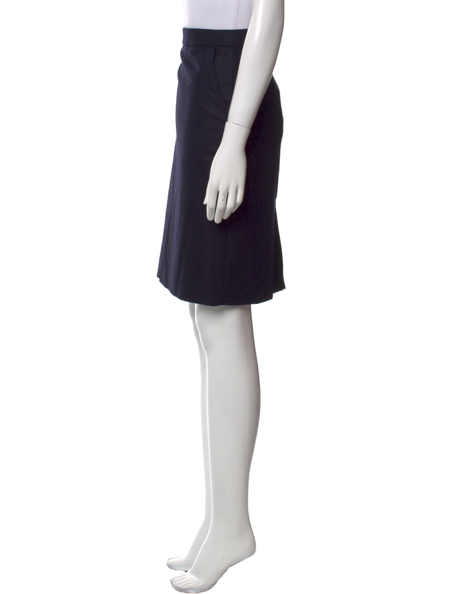 Black Fleece Wool Knee-Length Skirt