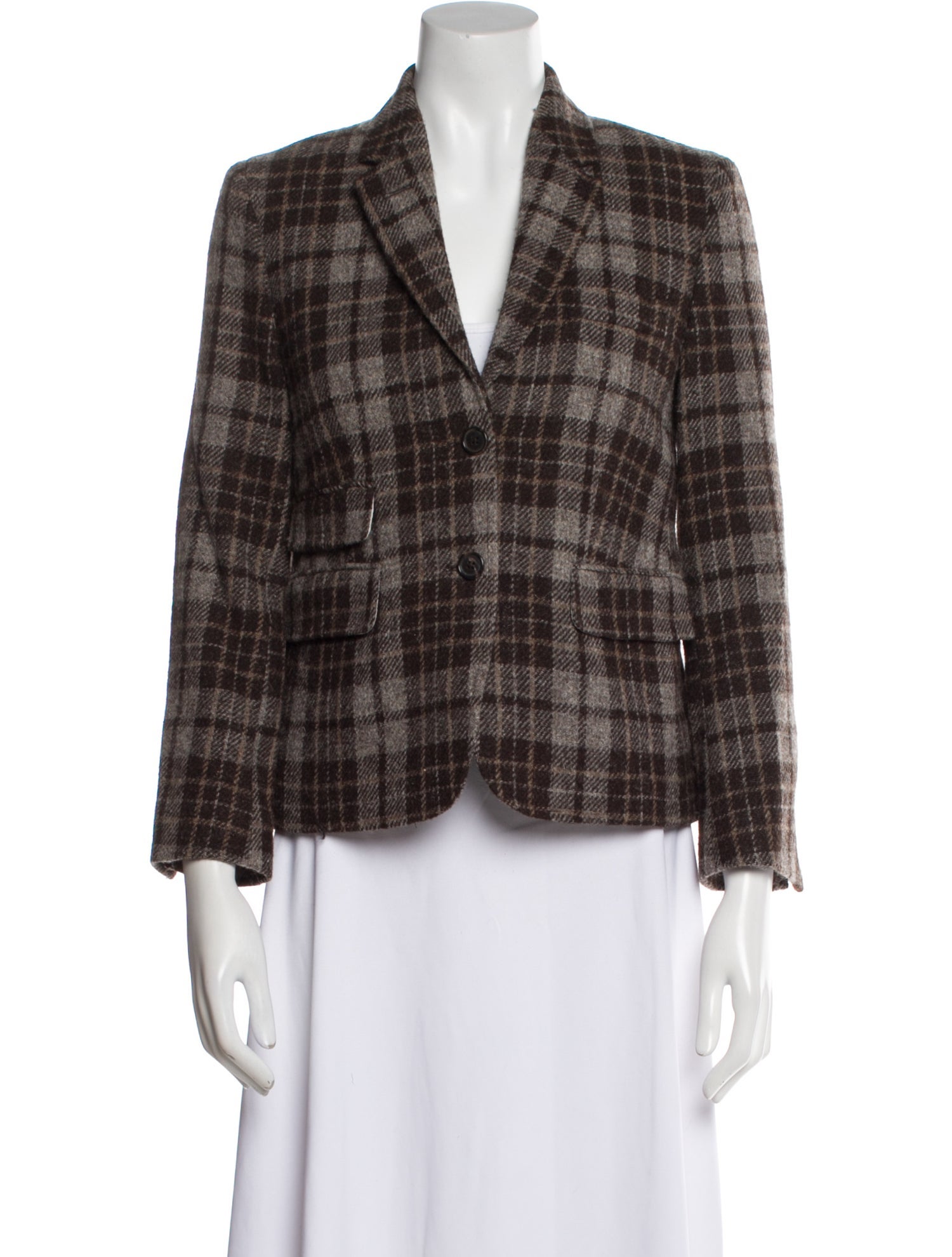 Black Fleece Wool Plaid Print Blazer