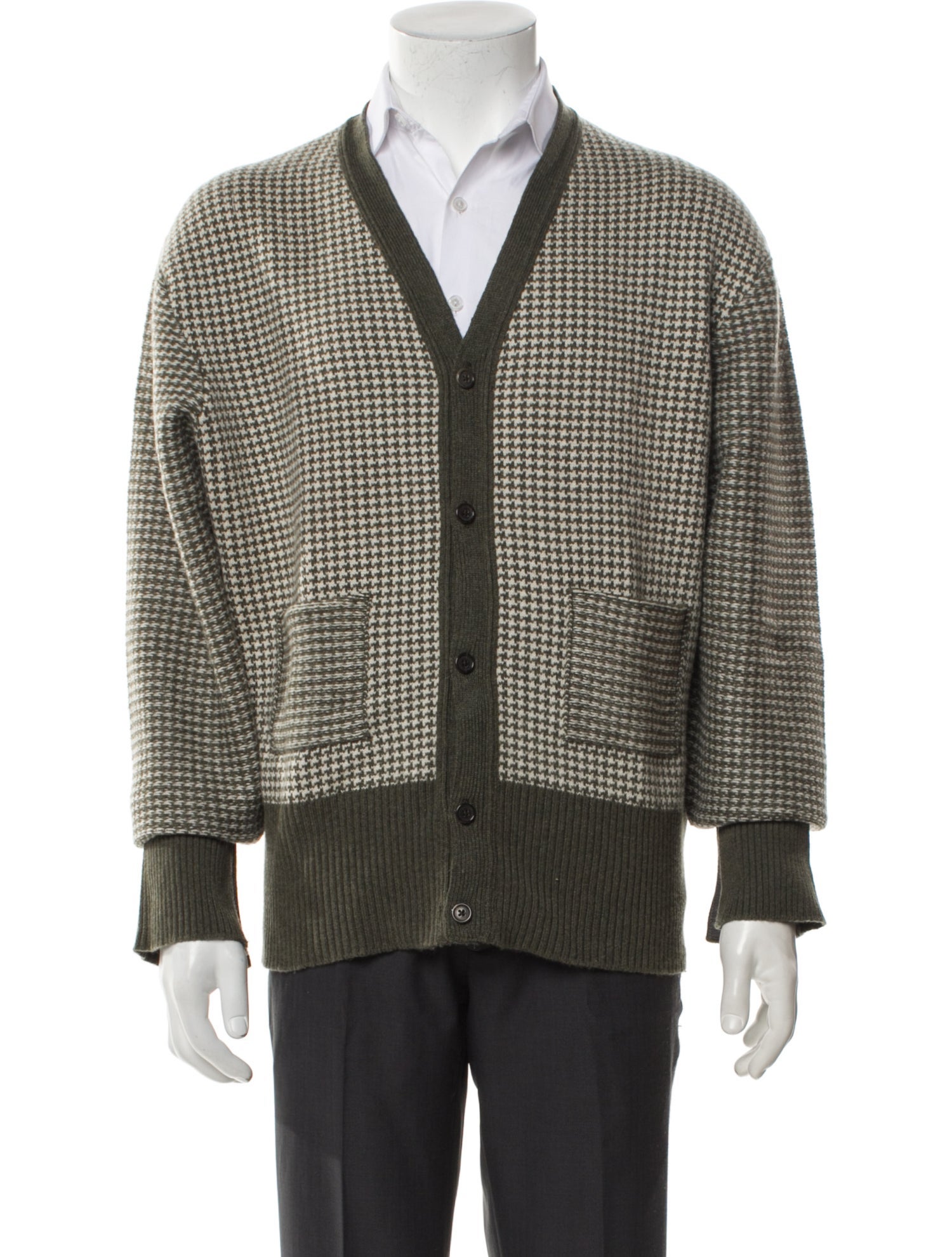 Black Fleece Cashmere Houndstooth Print Cardigan