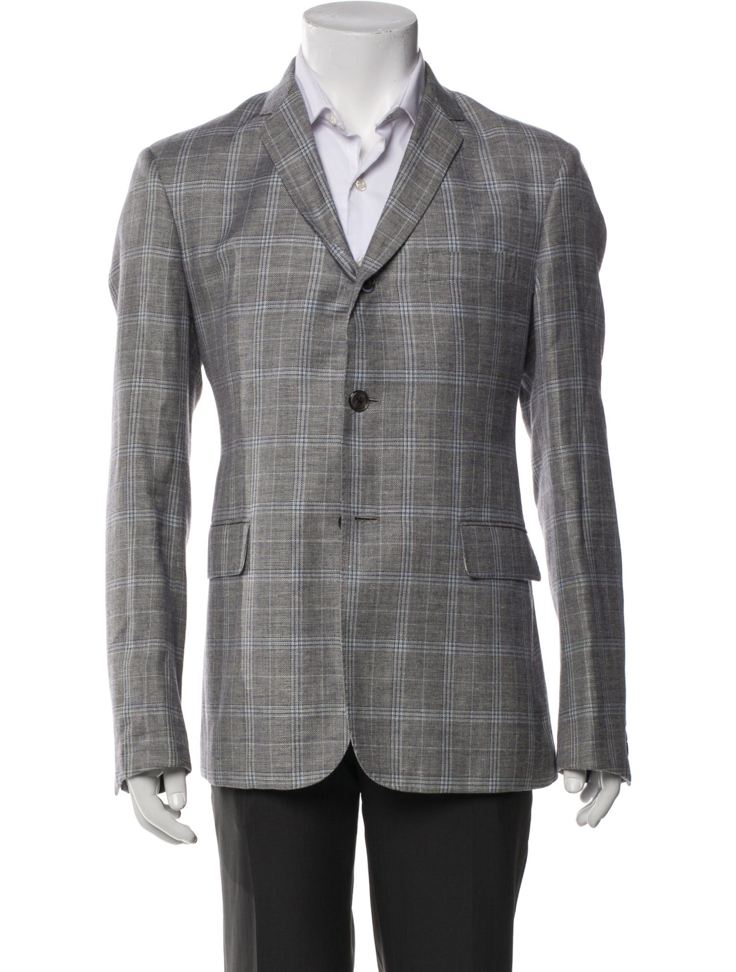 Black Fleece Wool Plaid Print Blazer