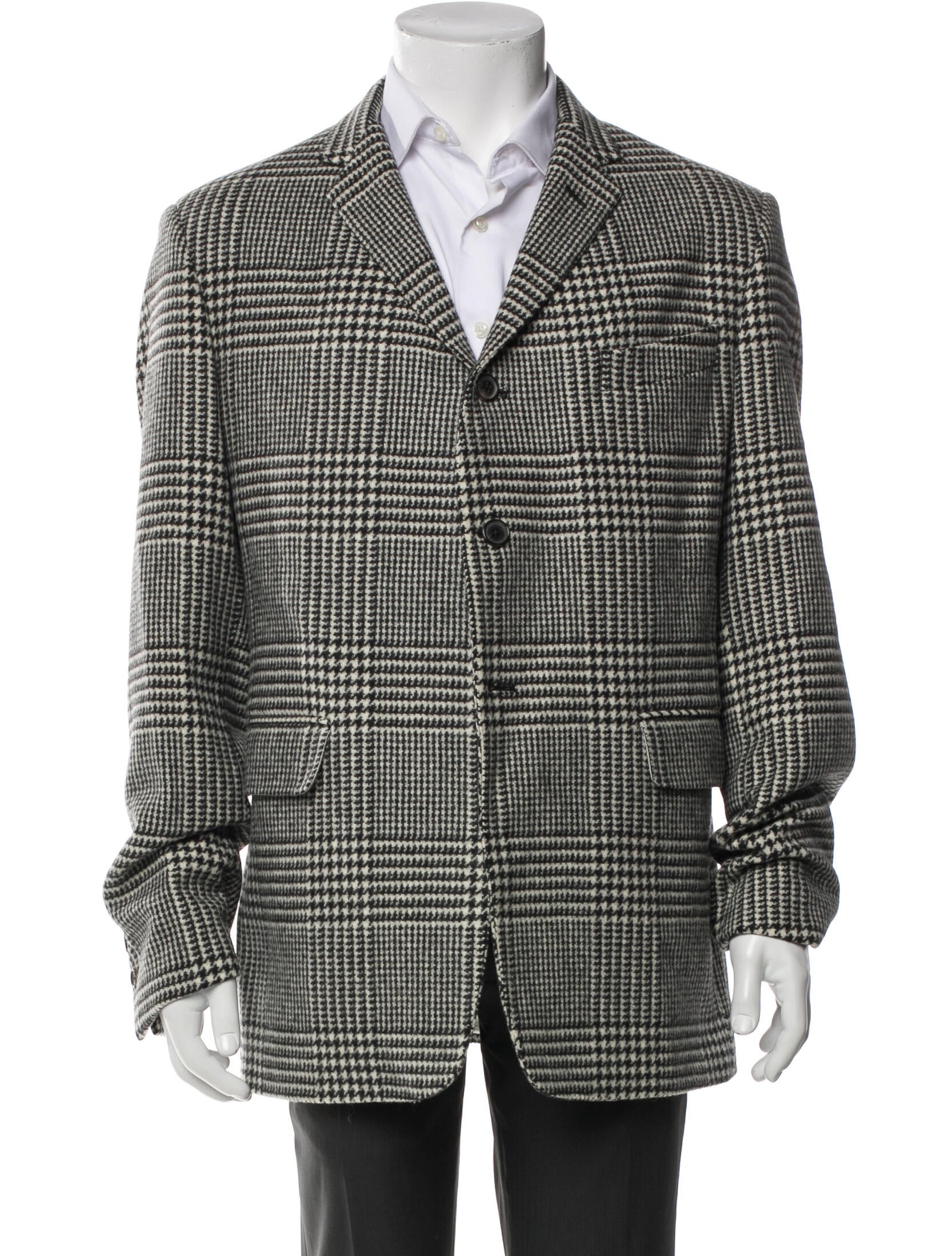 Black Fleece Wool Plaid Print Blazer