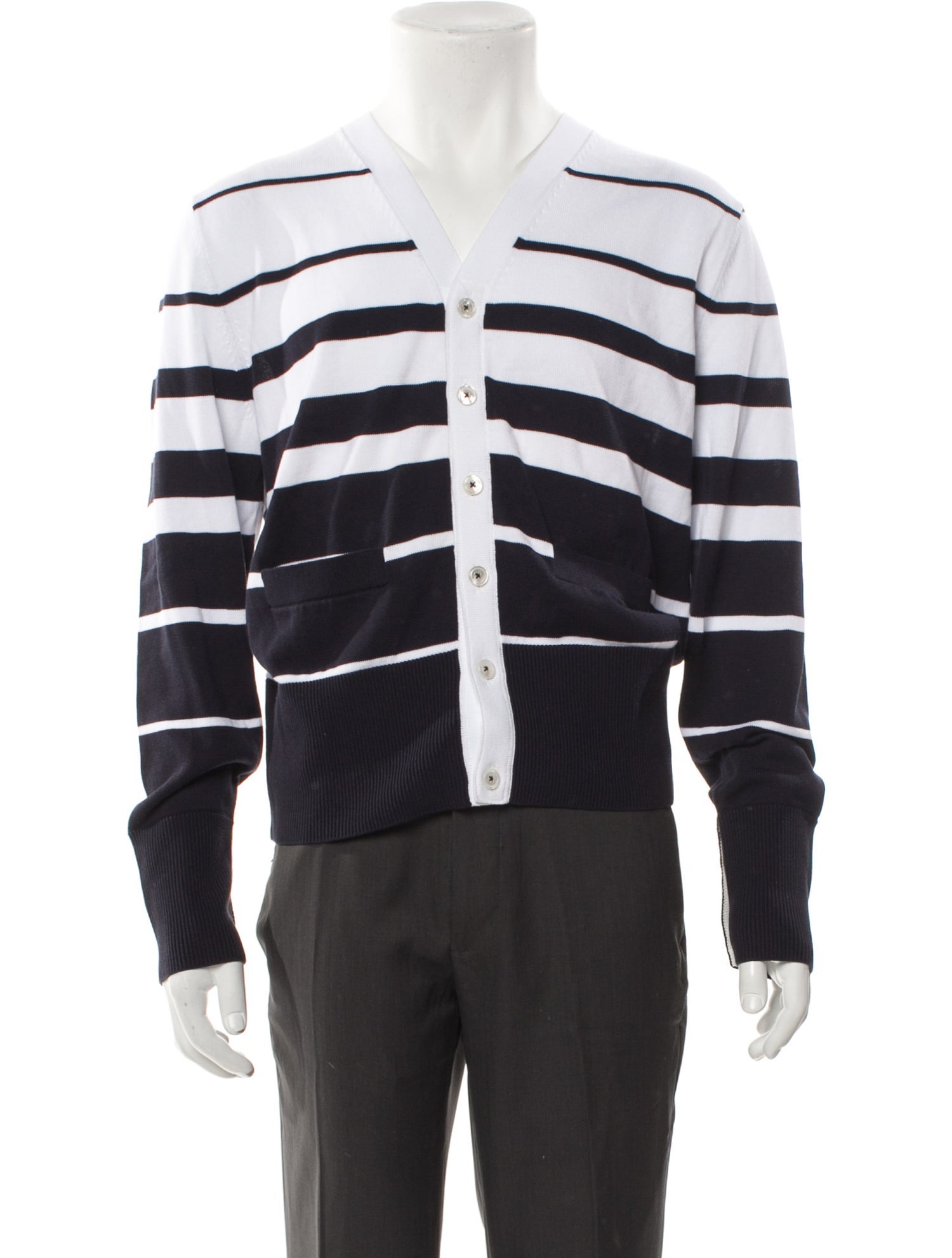 Black Fleece Striped V-Neck Cardigan