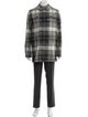 Black Fleece Wool Plaid Print Overcoat