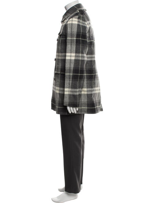 Black Fleece Wool Plaid Print Overcoat
