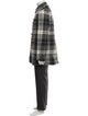 Black Fleece Wool Plaid Print Overcoat