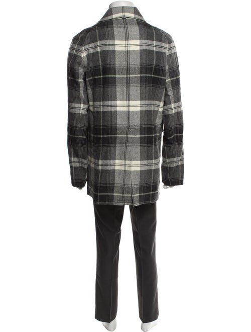 Black Fleece Wool Plaid Print Overcoat