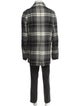 Black Fleece Wool Plaid Print Overcoat