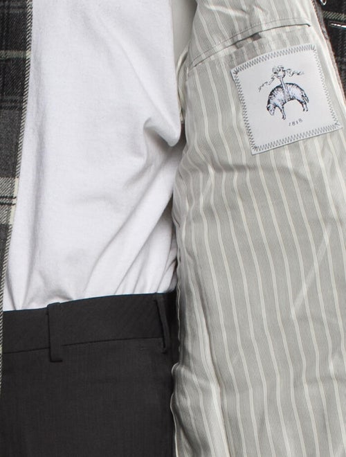 Black Fleece Wool Plaid Print Overcoat