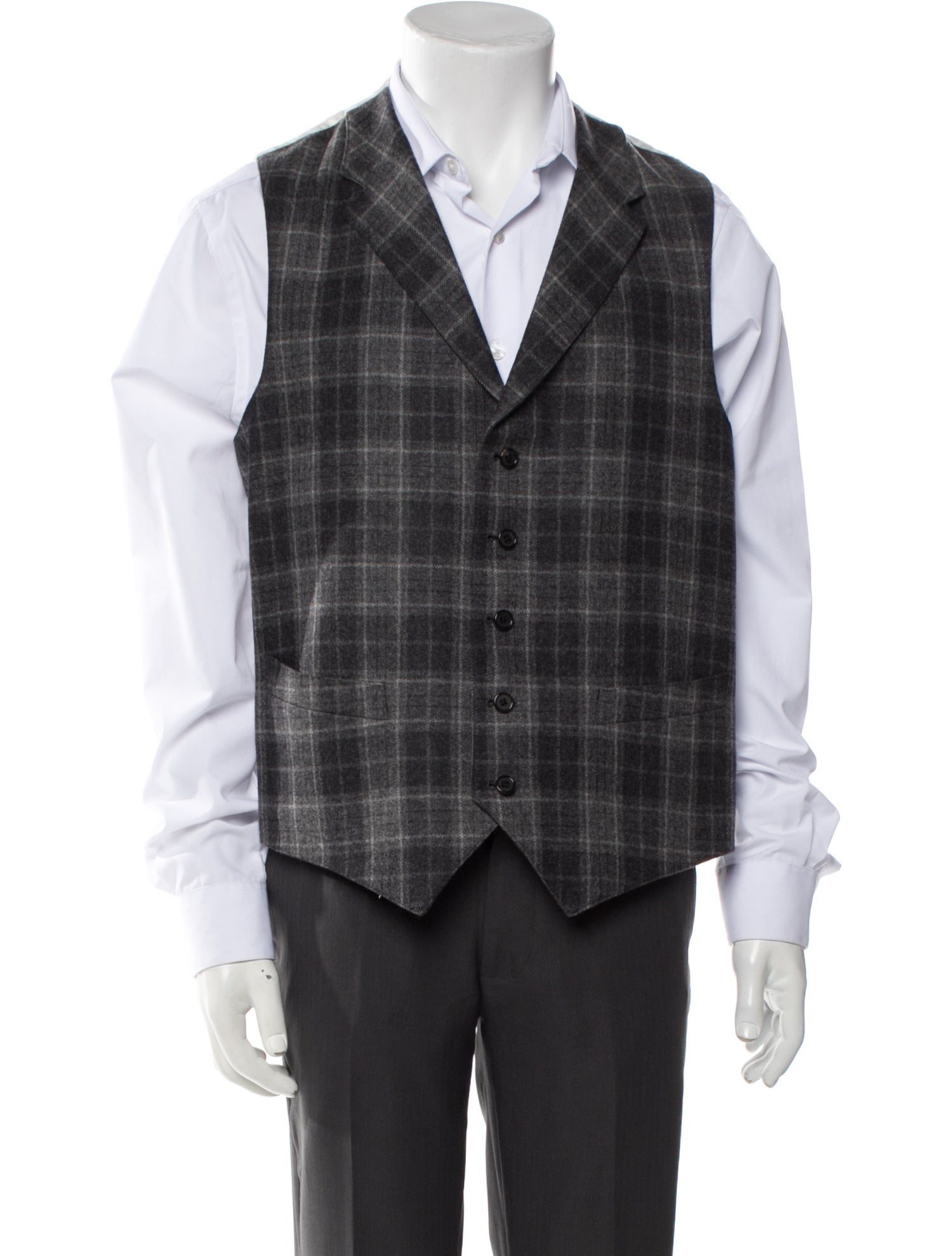 Black Fleece Plaid Print Suit Vest