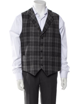 Black Fleece Plaid Print Suit Vest