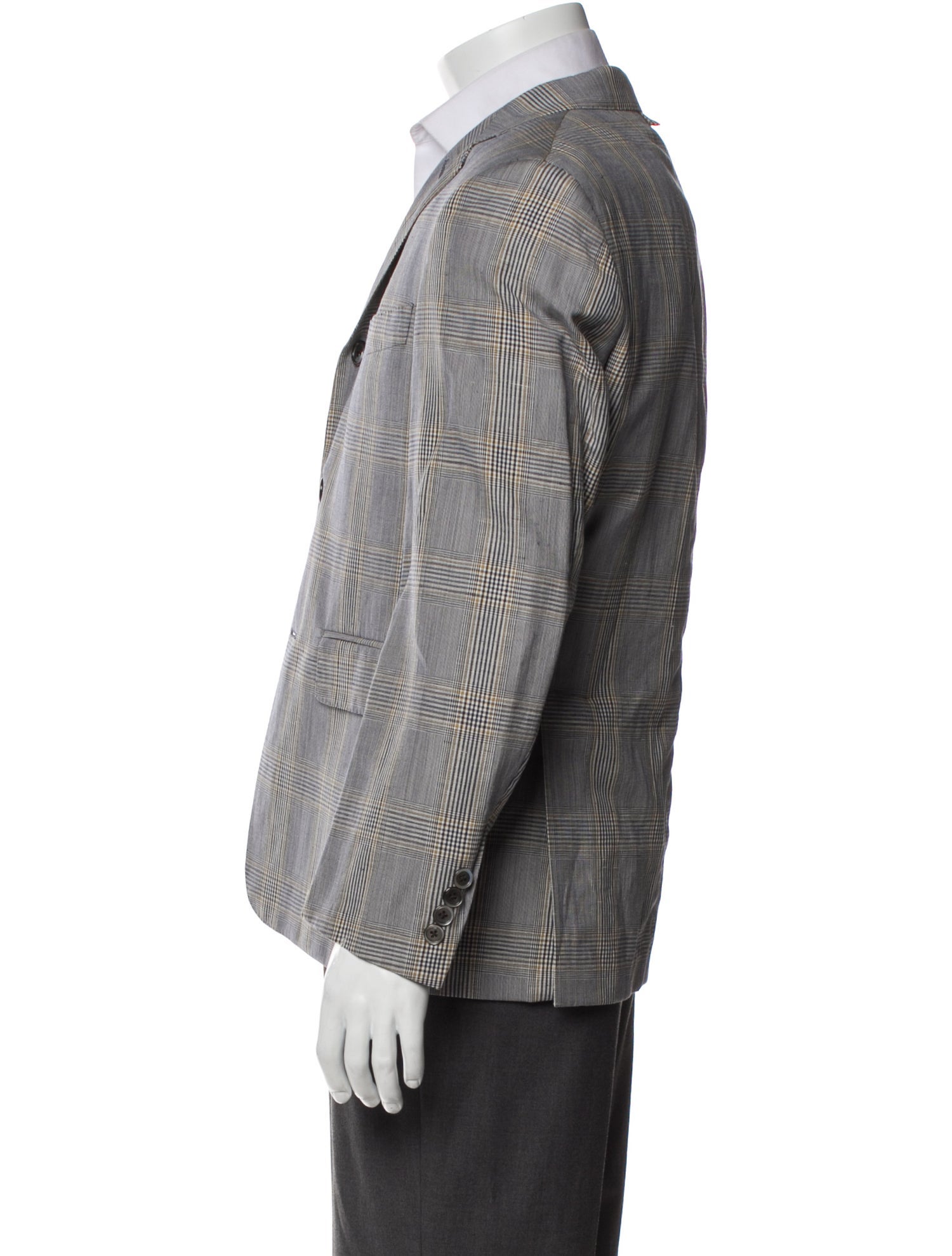 Black Fleece Wool Plaid Print Blazer
