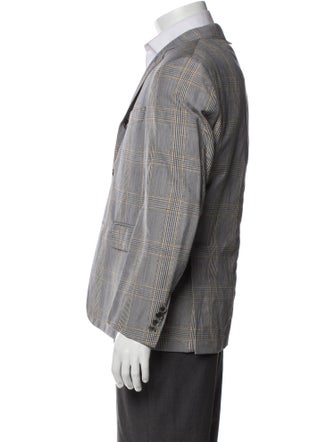 Black Fleece Wool Plaid Print Blazer
