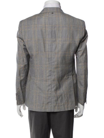 Black Fleece Wool Plaid Print Blazer