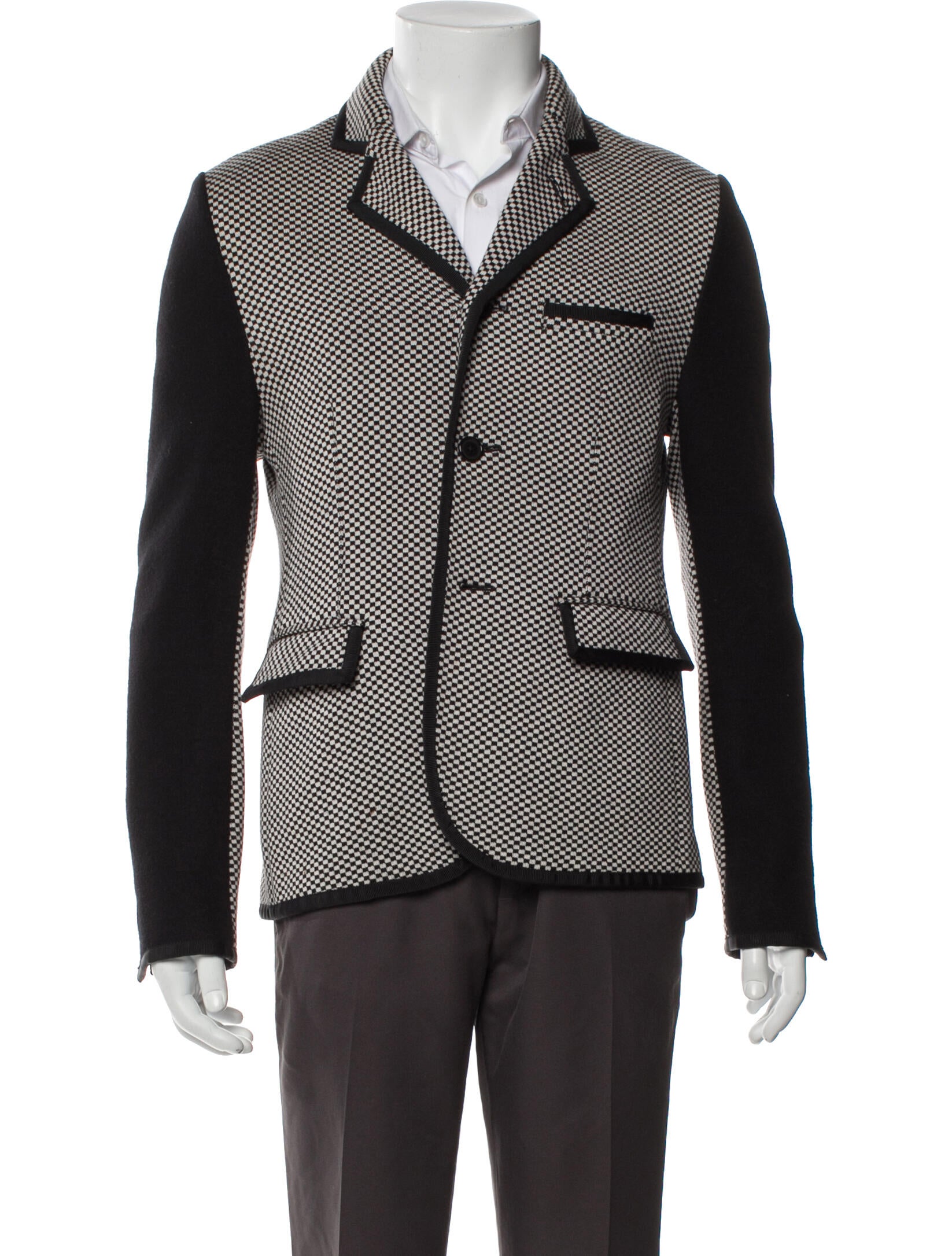 Black Fleece Wool Plaid Print Sport Coat