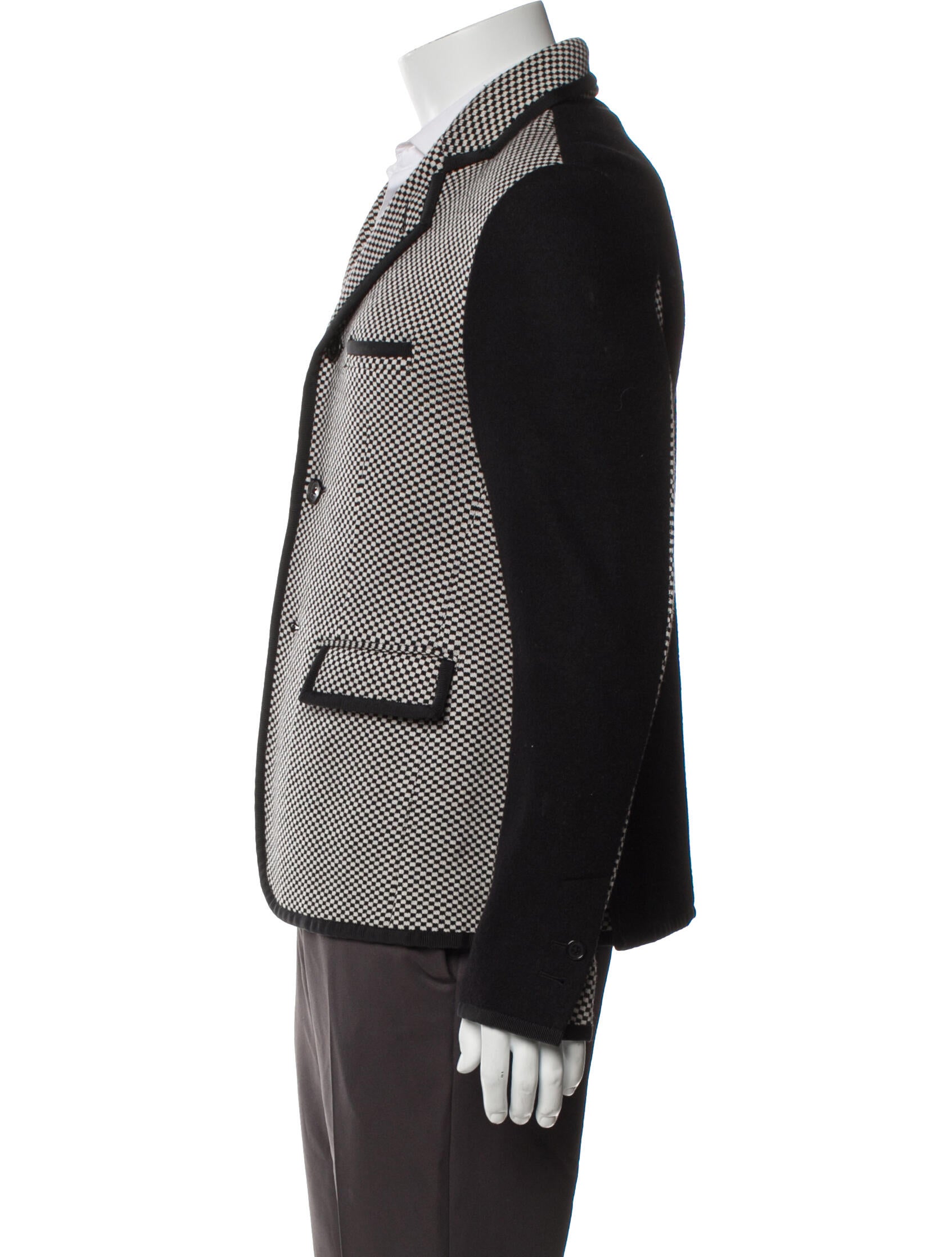 Black Fleece Wool Plaid Print Sport Coat