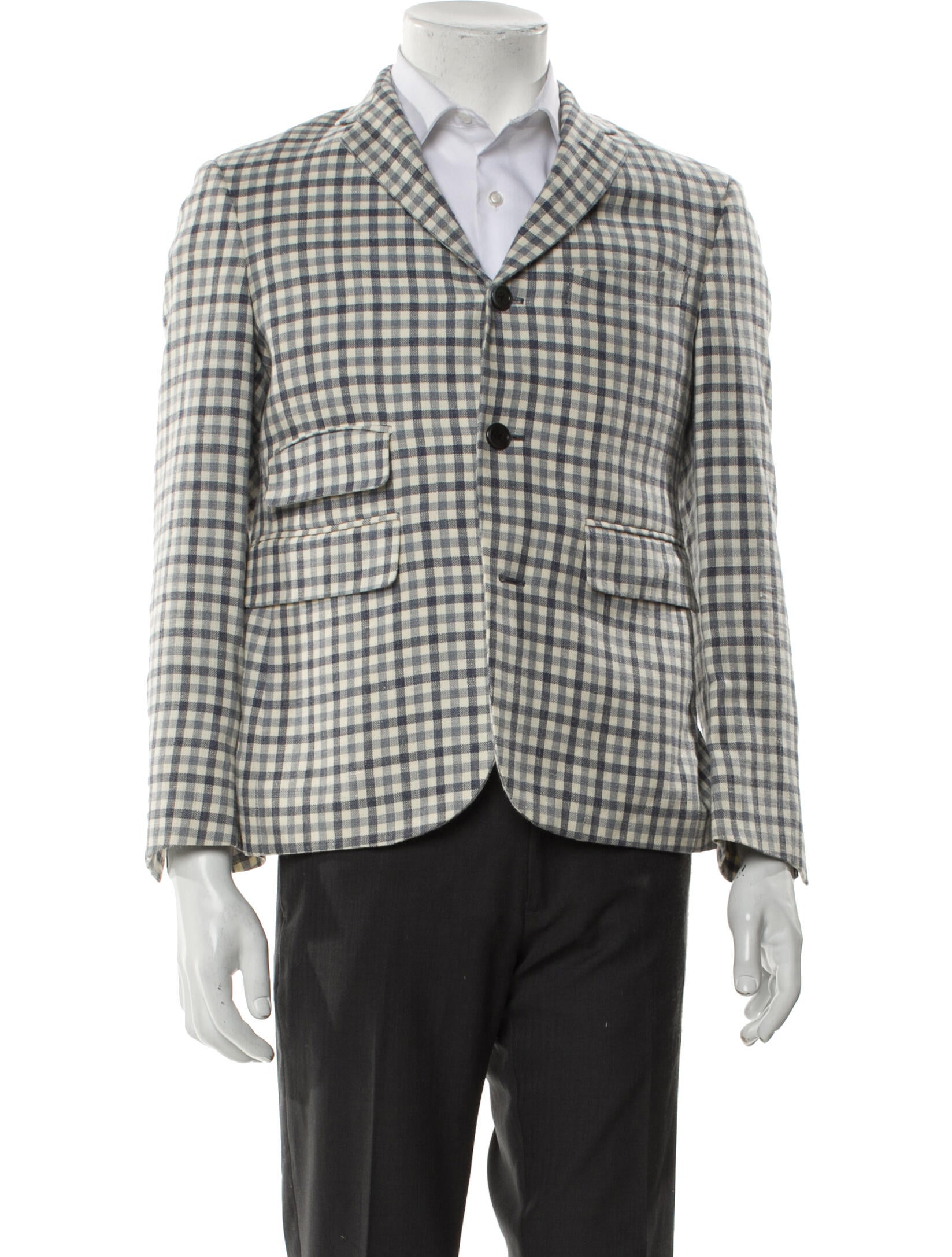 Black Fleece Wool Plaid Print Blazer