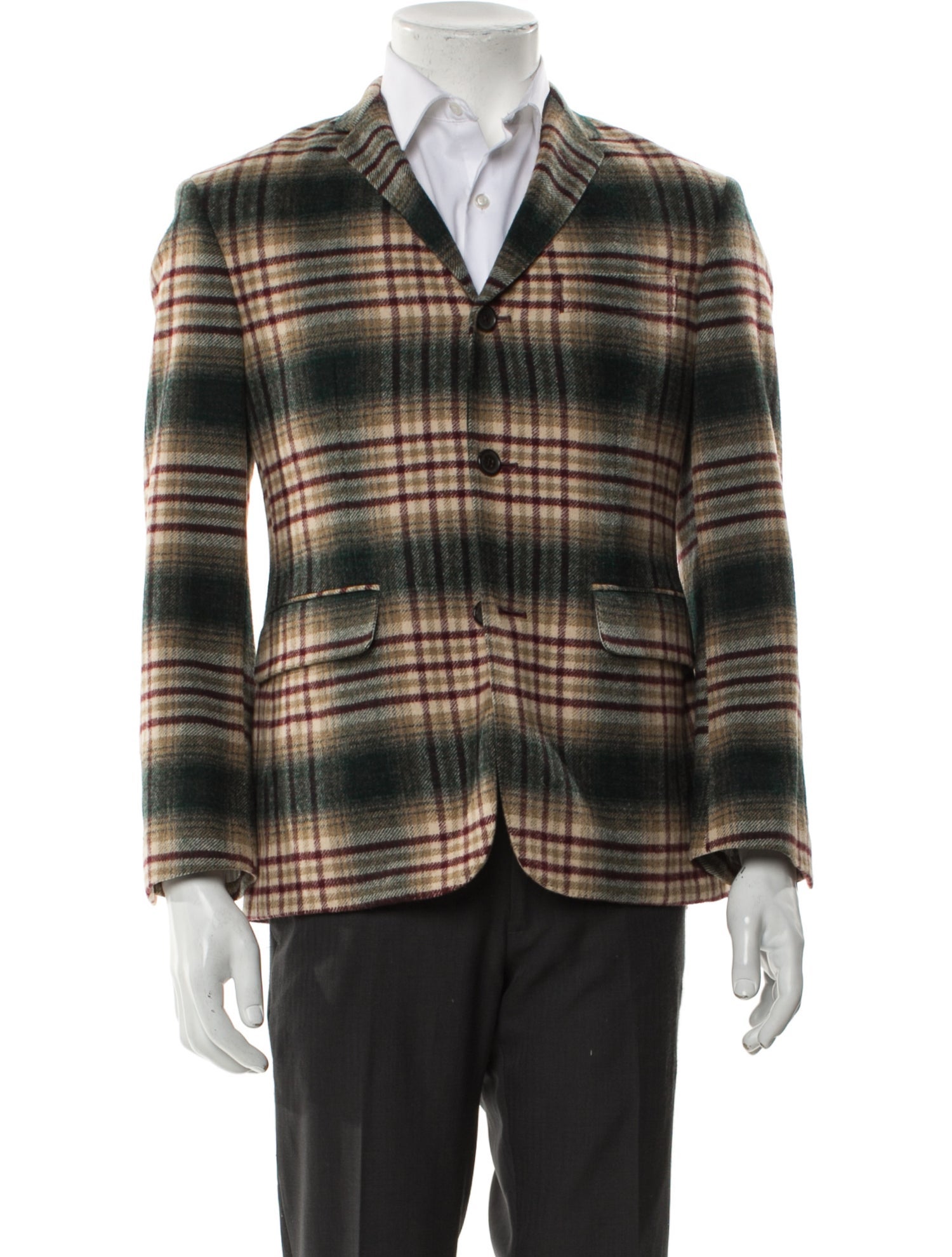 Black Fleece Wool Plaid Print Blazer