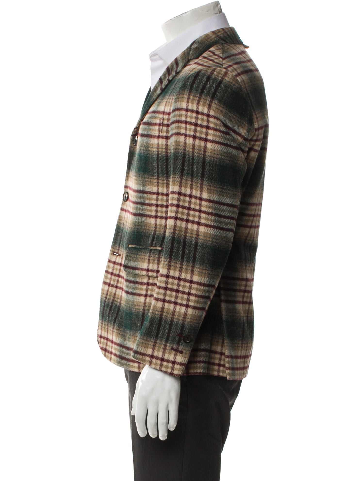 Black Fleece Wool Plaid Print Blazer