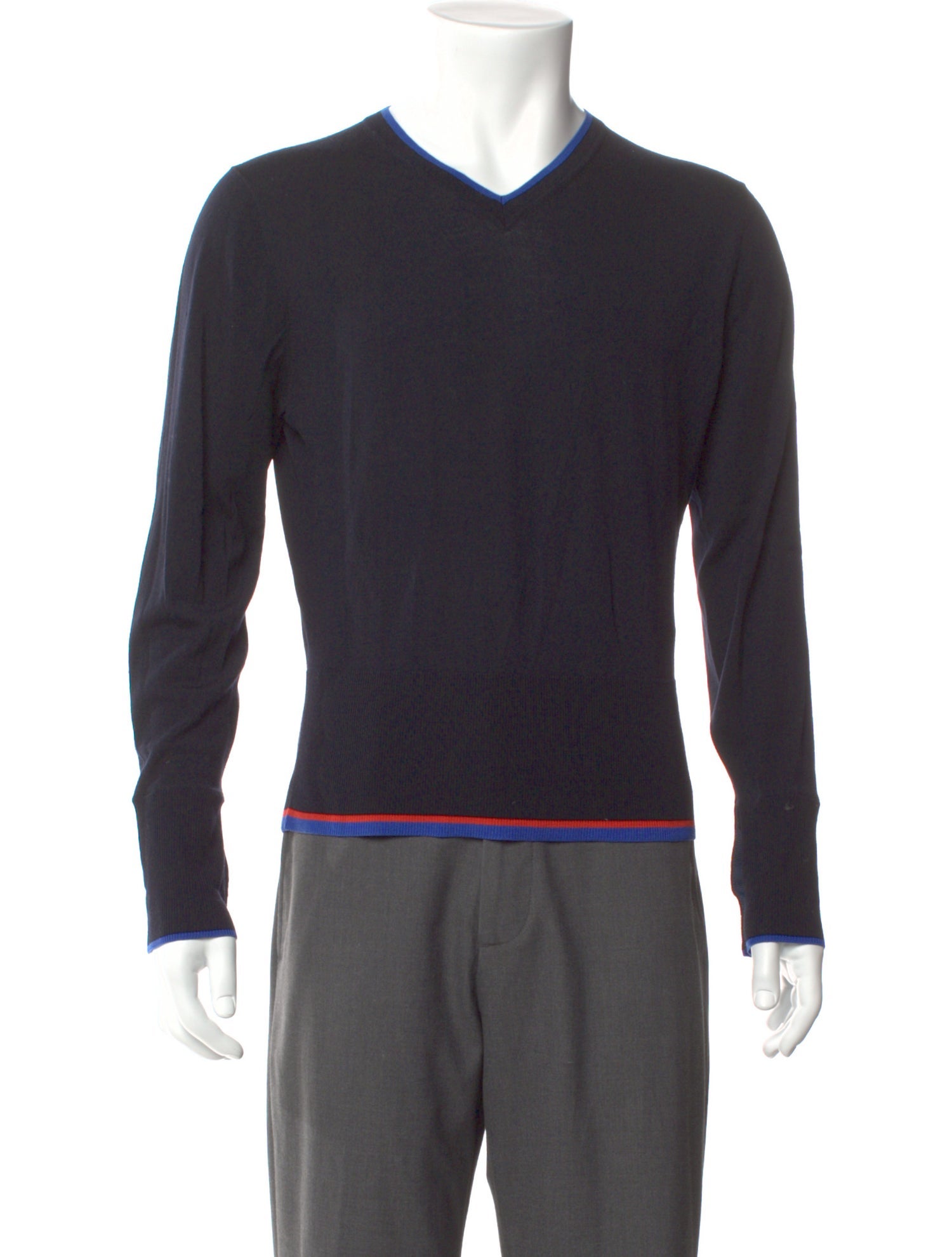 Black Fleece Wool V-Neck Pullover