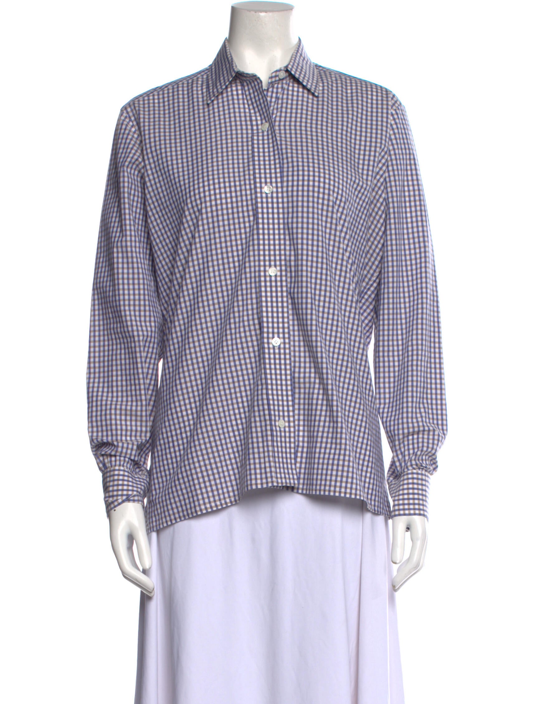 Turnbull & Asser Plaid Print Long Sleeve Button-Up Top