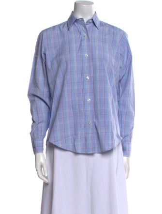 Turnbull & Asser Plaid Print Long Sleeve Button-Up Top