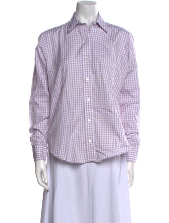Turnbull & Asser Plaid Print Long Sleeve Button-Up Top
