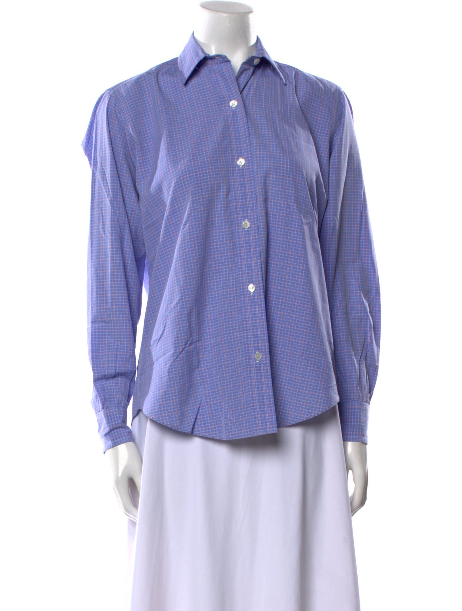 Turnbull & Asser Plaid Print Long Sleeve Button-Up Top