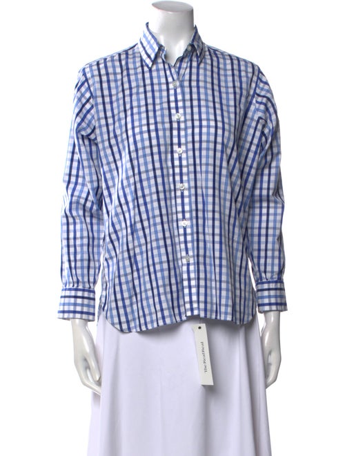 Turnbull & Asser Plaid Print Three-Quarter Sleeve Button-Up Top