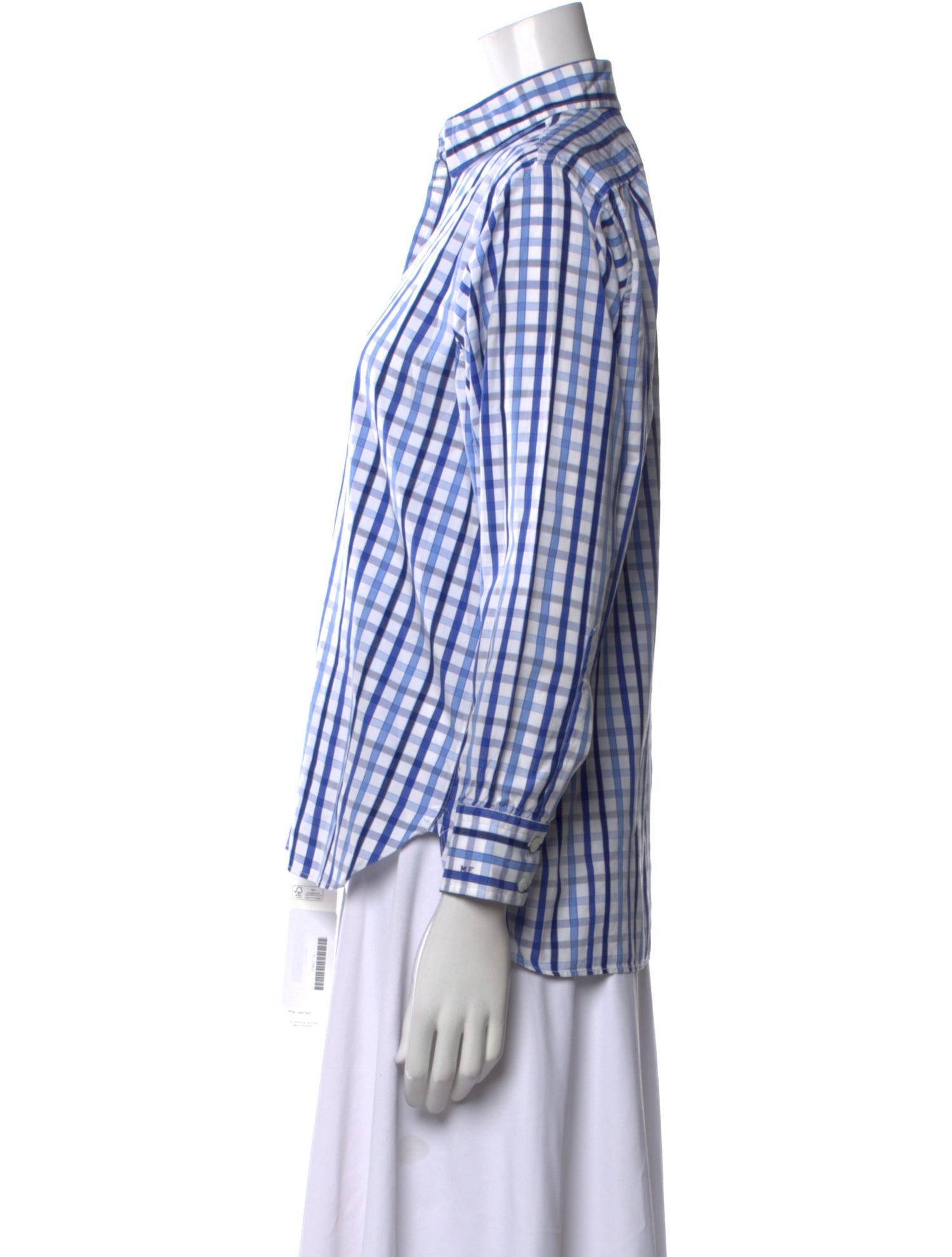 Turnbull & Asser Plaid Print Three-Quarter Sleeve Button-Up Top