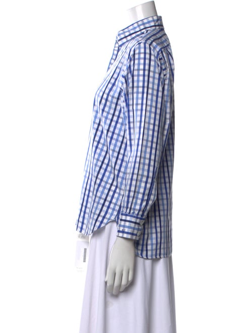 Turnbull & Asser Plaid Print Three-Quarter Sleeve Button-Up Top