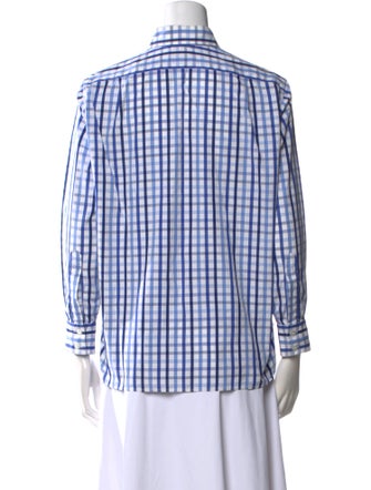 Turnbull & Asser Plaid Print Three-Quarter Sleeve Button-Up Top
