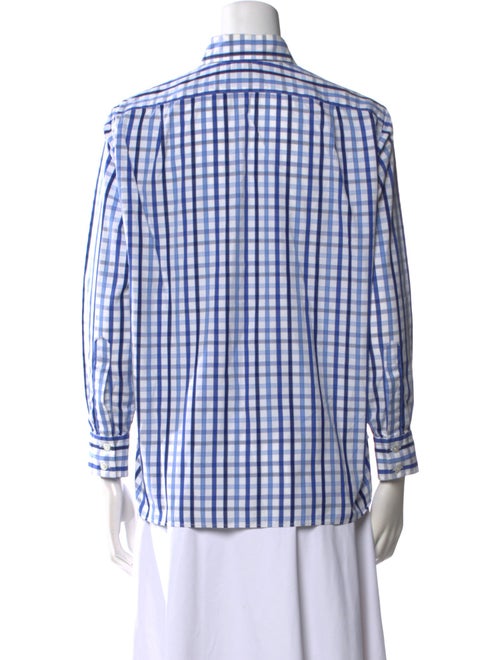 Turnbull & Asser Plaid Print Three-Quarter Sleeve Button-Up Top