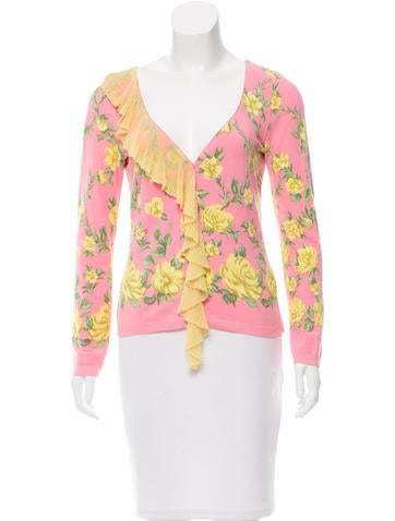Blumarine Floral Print Ruffle-Accented Cardigan