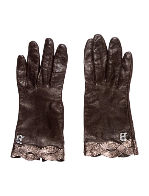 Blumarine Leather Embellished Gloves brown