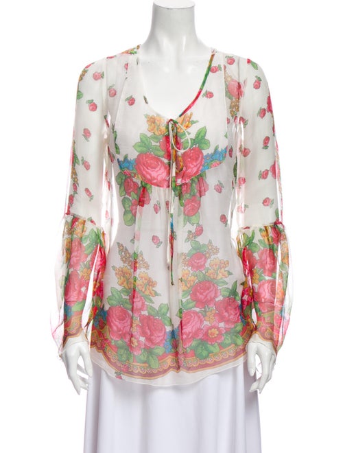 Blumarine Silk Floral Print Blouse White