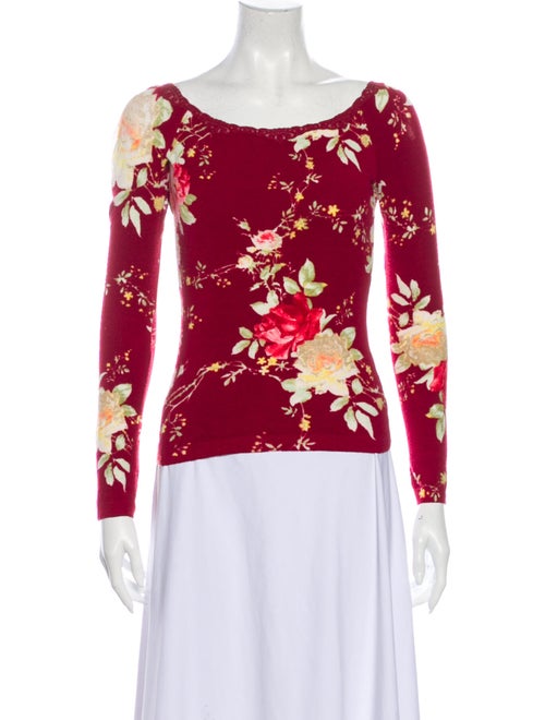 Blumarine Floral Print Scoop Neck Top Red