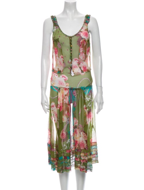 Blumarine Silk Midi Length Dress Green
