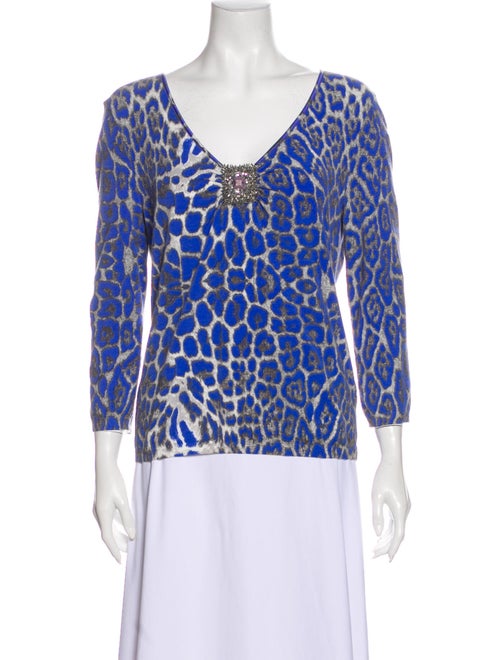 Blumarine Animal Print V-Neck Blouse Grey
