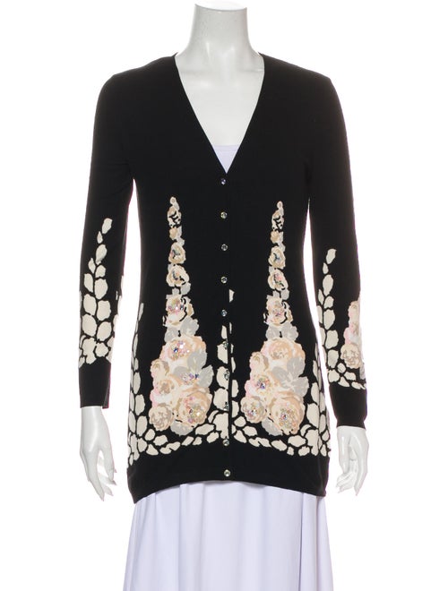 Blumarine Floral Print V-Neck Sweater Black