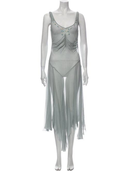 Blumarine Silk Long Dress Green