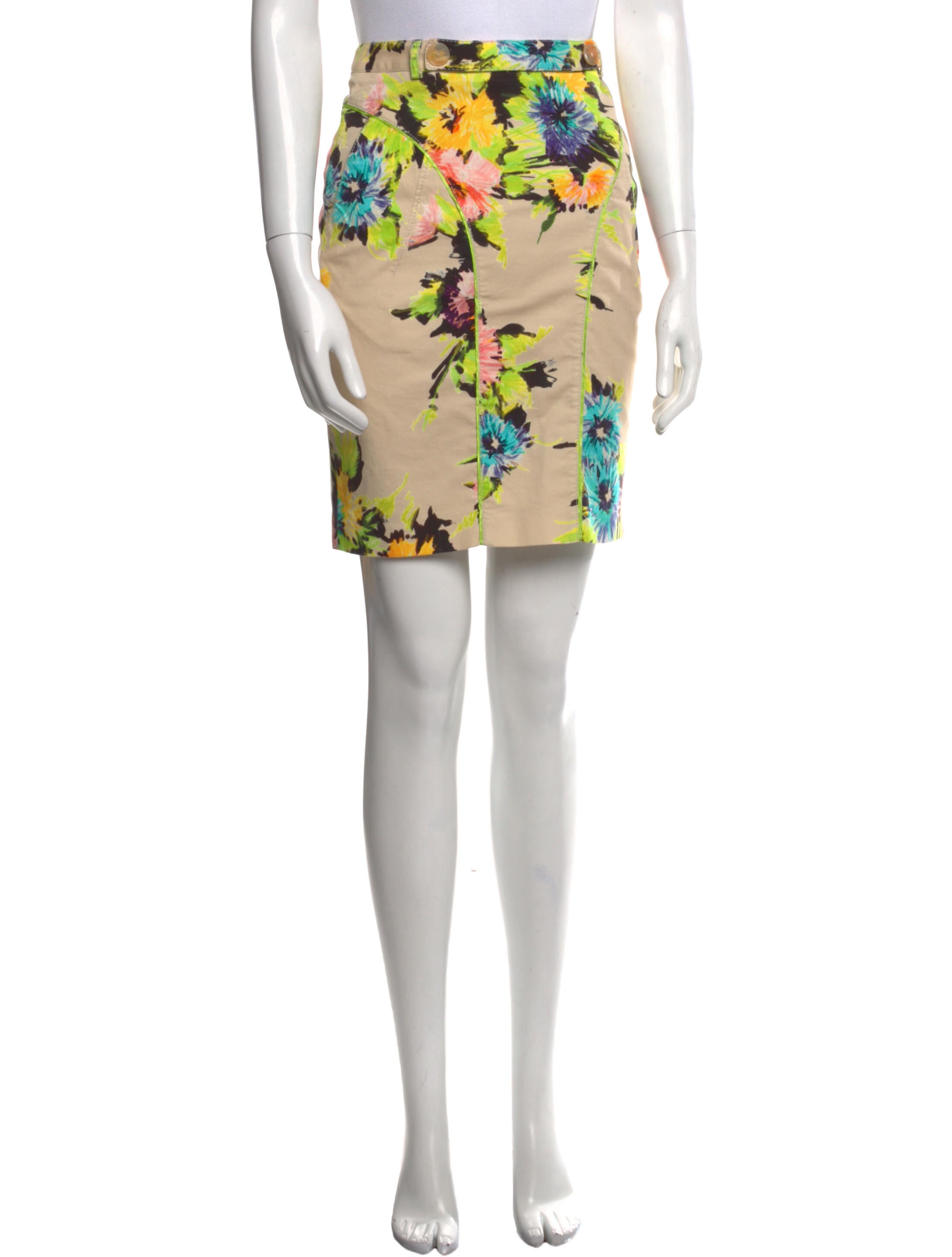 Blumarine Floral Print KneeLength Skirt Yellow Skirts, Clothing
