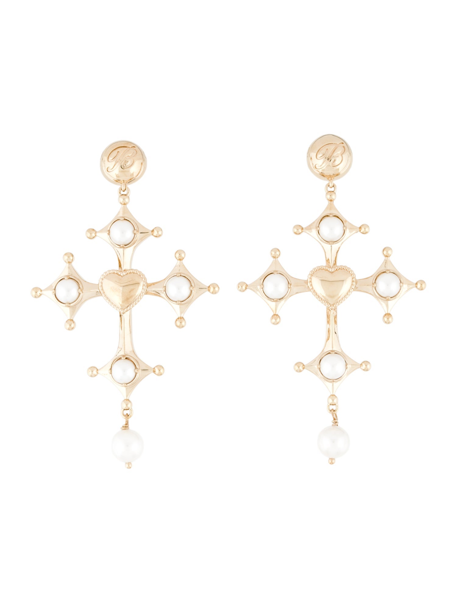 Blumarine Faux Pearl Cross Drop Earrings