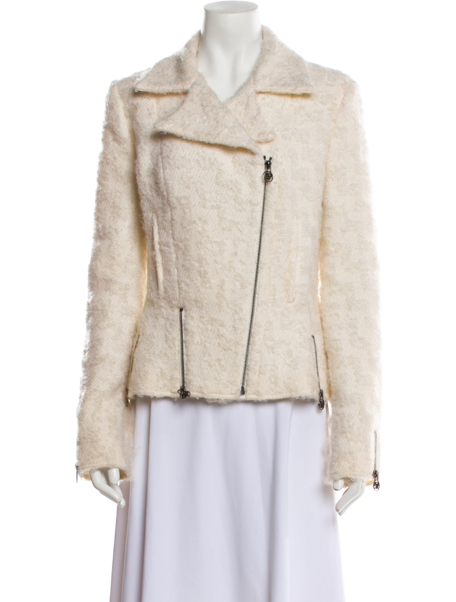 Blumarine Tweed Pattern Faux Fur Jacket