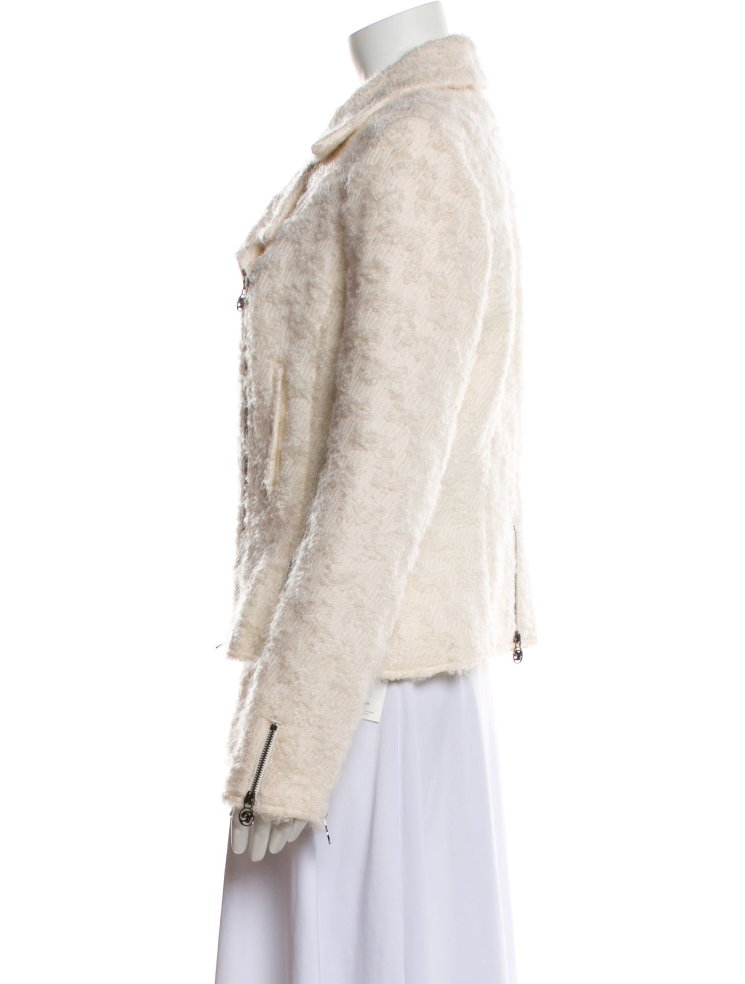 Blumarine Tweed Pattern Faux Fur Jacket