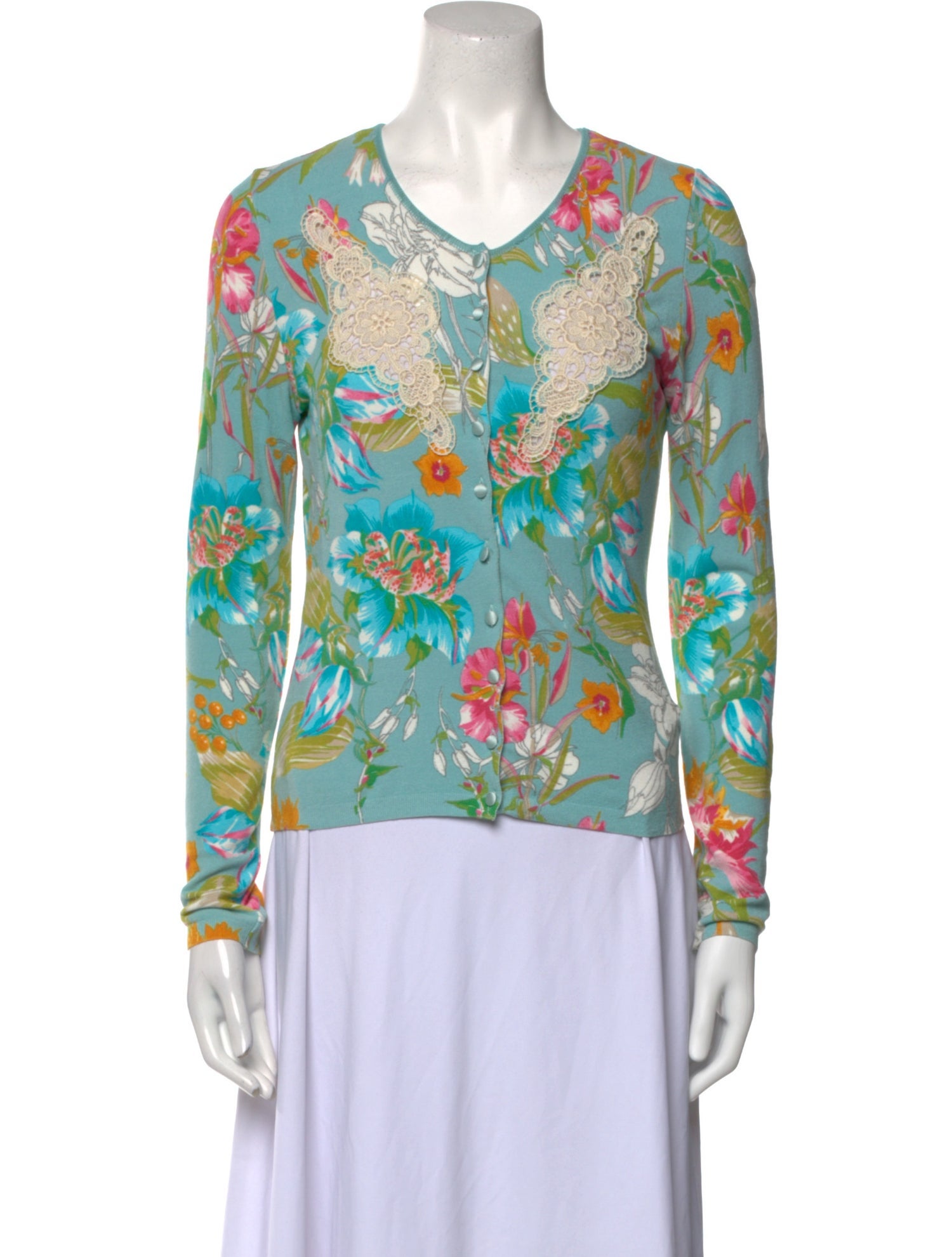 Blumarine Floral Print Scoop Neck Sweater